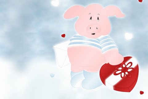 Fondo de pantalla Pink Pig With Heart 480x320