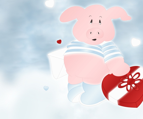 Pink Pig With Heart wallpaper 480x400