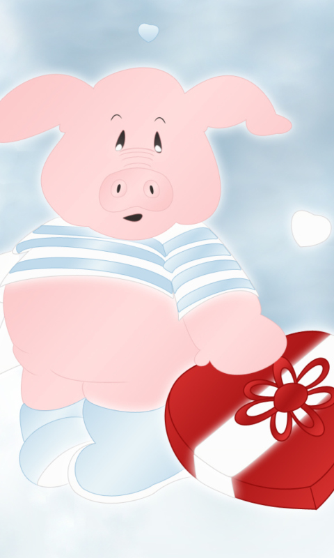 Pink Pig With Heart wallpaper 480x800