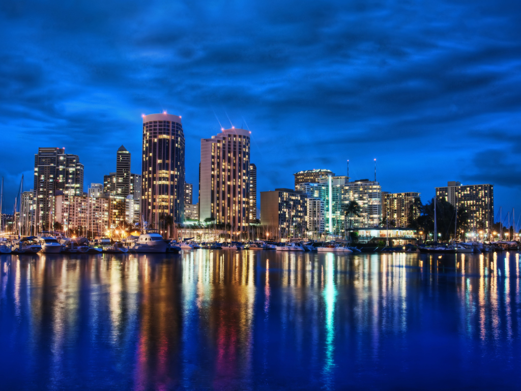 Waikiki Skyline At Night Hawaii wallpaper 1024x768