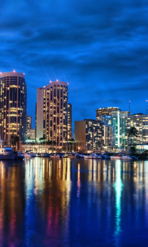 Обои Waikiki Skyline At Night Hawaii 480x800