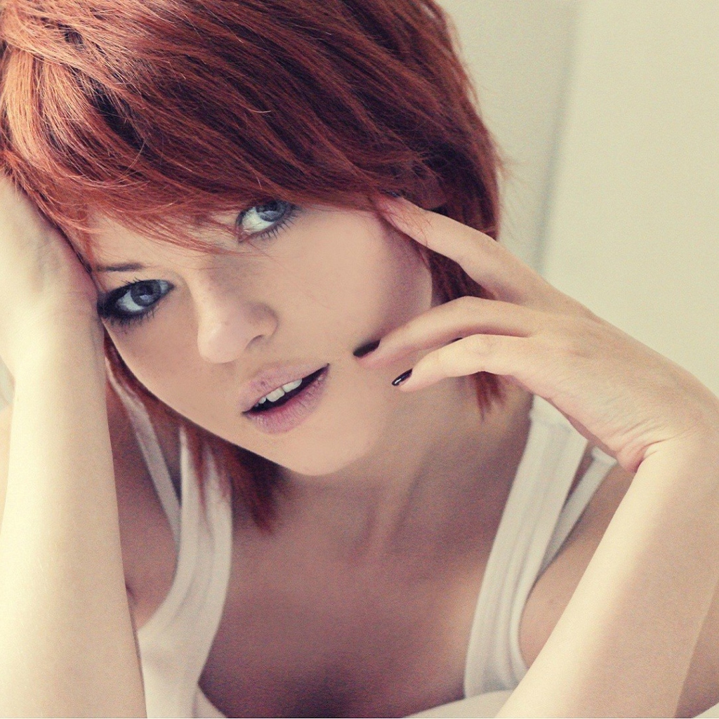 Redhead In White Top wallpaper 1024x1024