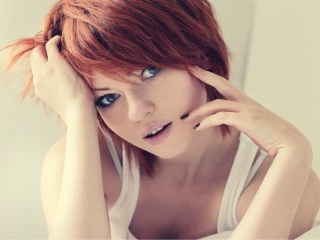 Redhead In White Top wallpaper 320x240