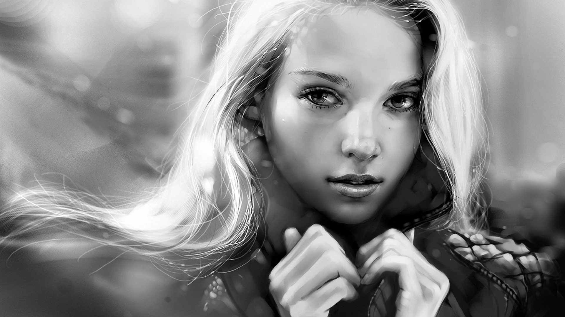 Screenshot №1 pro téma Black And White Blonde Painting 1920x1080