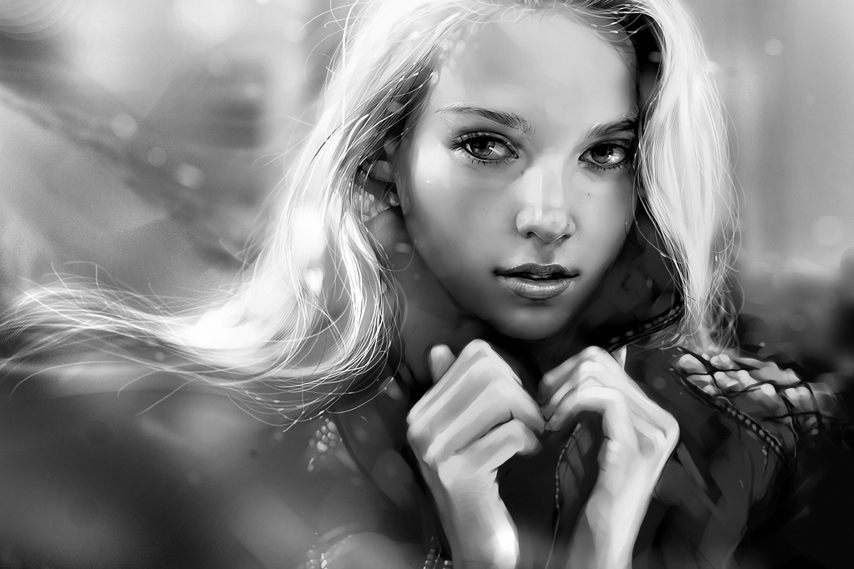 Screenshot №1 pro téma Black And White Blonde Painting 2880x1920