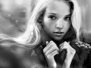 Das Black And White Blonde Painting Wallpaper 320x240