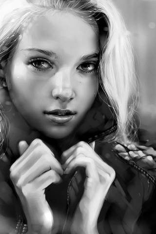 Das Black And White Blonde Painting Wallpaper 320x480