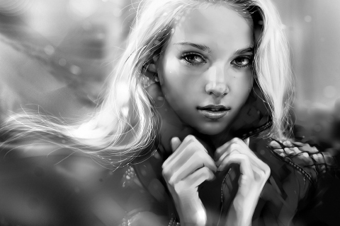 Das Black And White Blonde Painting Wallpaper 480x320