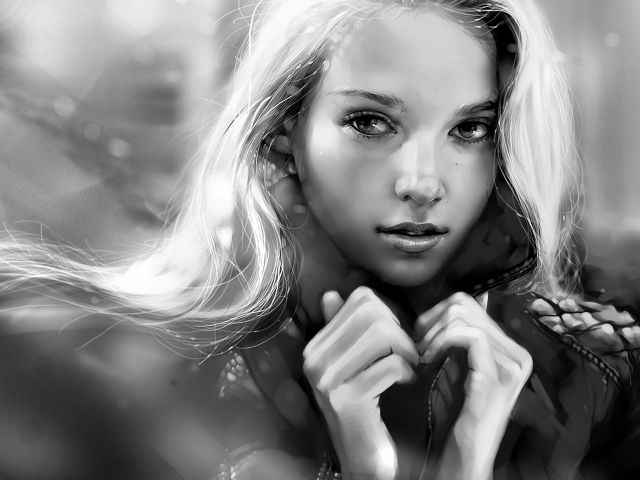 Das Black And White Blonde Painting Wallpaper 640x480