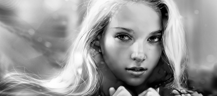 Das Black And White Blonde Painting Wallpaper 720x320