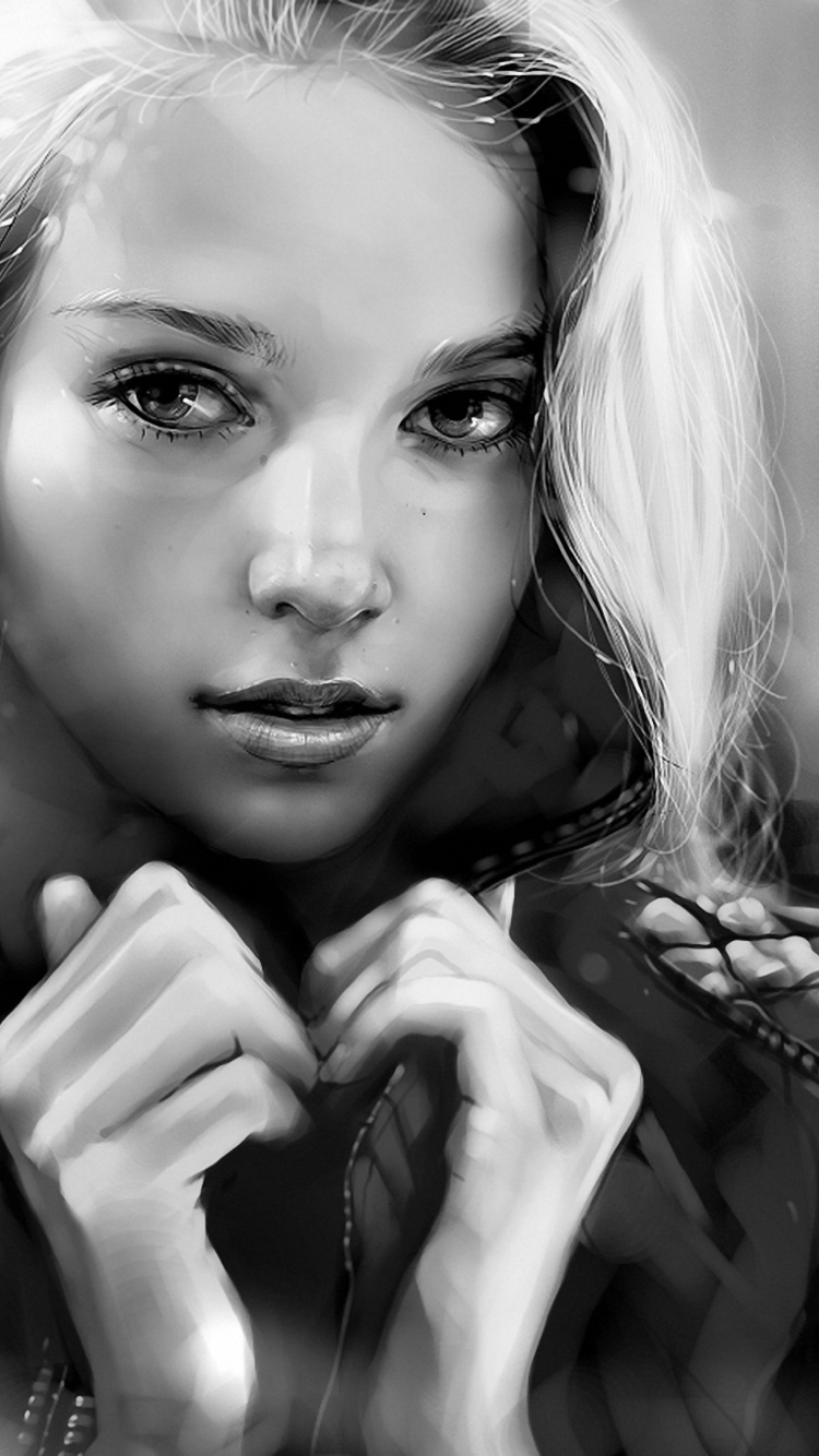 Das Black And White Blonde Painting Wallpaper 750x1334