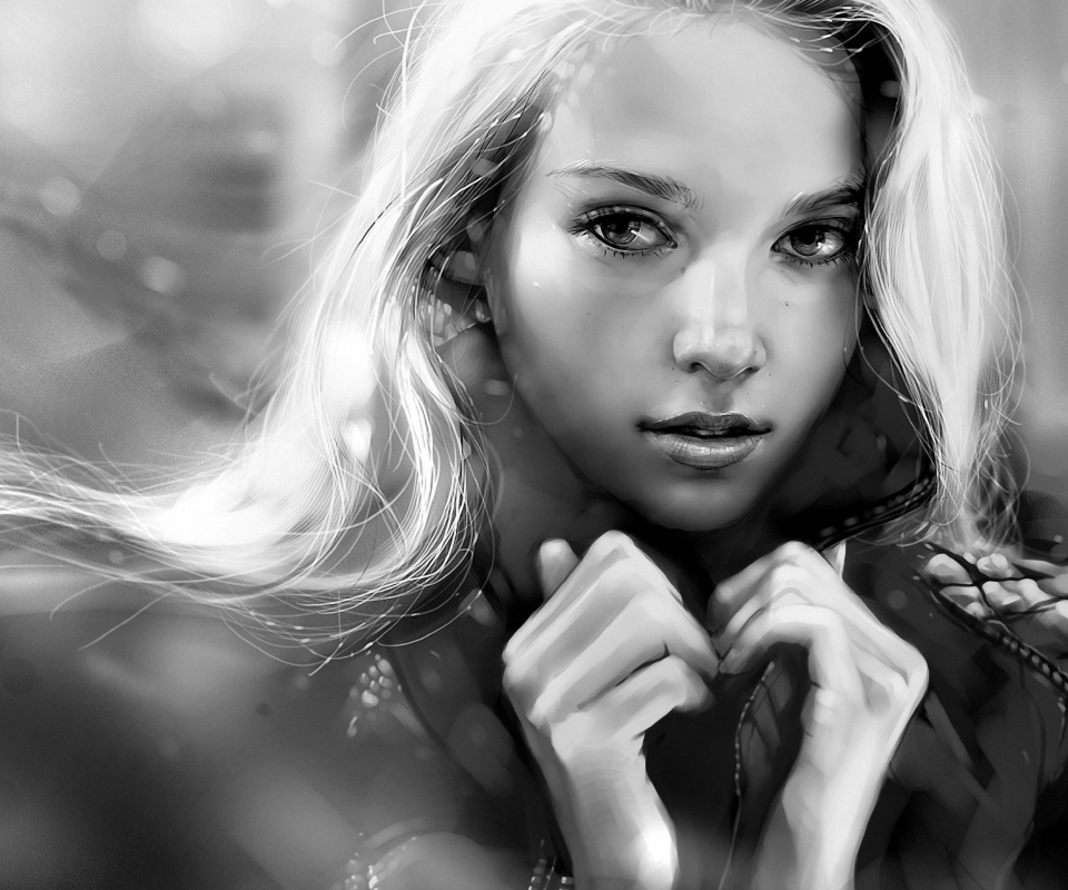 Screenshot №1 pro téma Black And White Blonde Painting 960x800