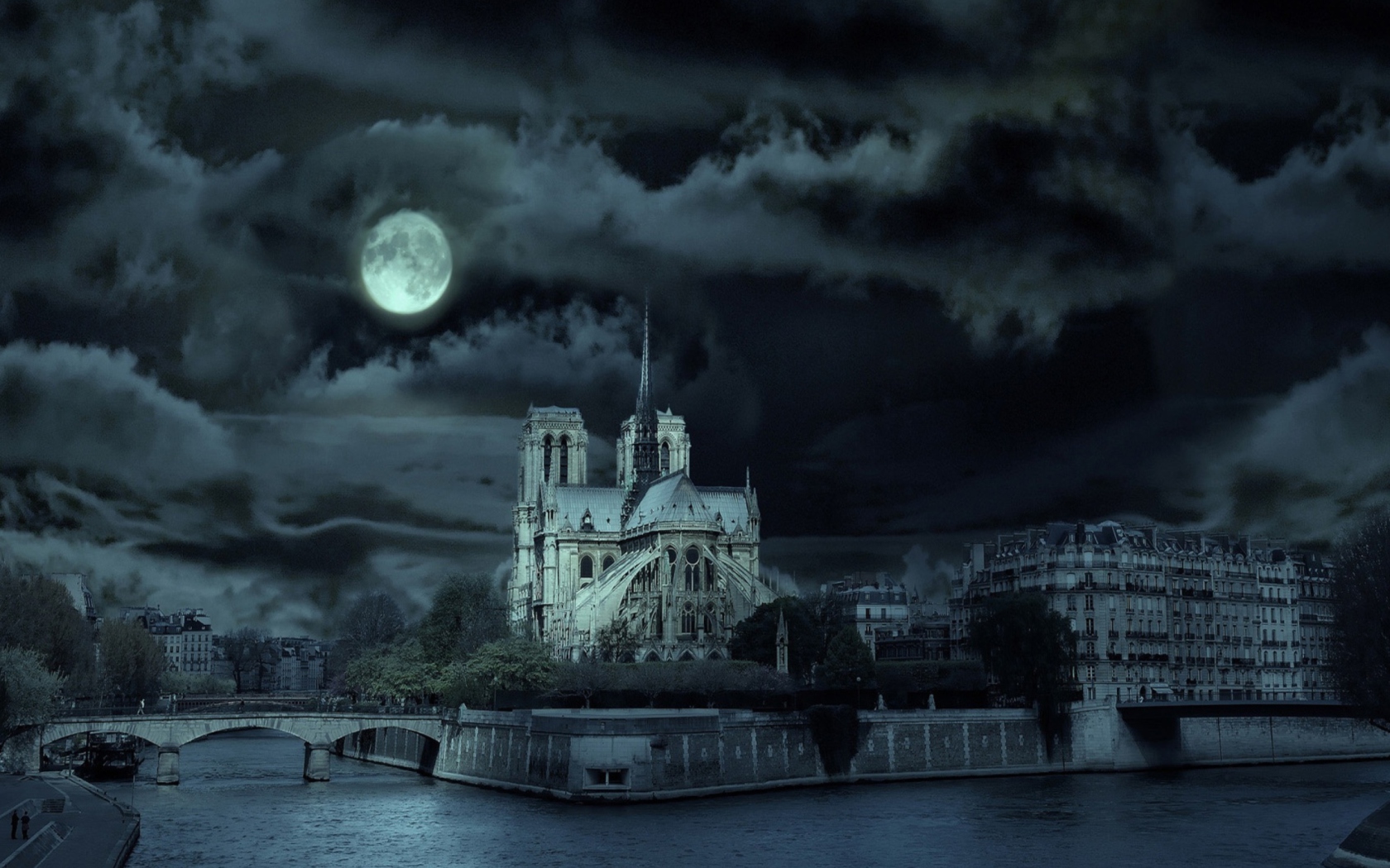 Screenshot №1 pro téma Notre Dame De Paris At Night 1680x1050