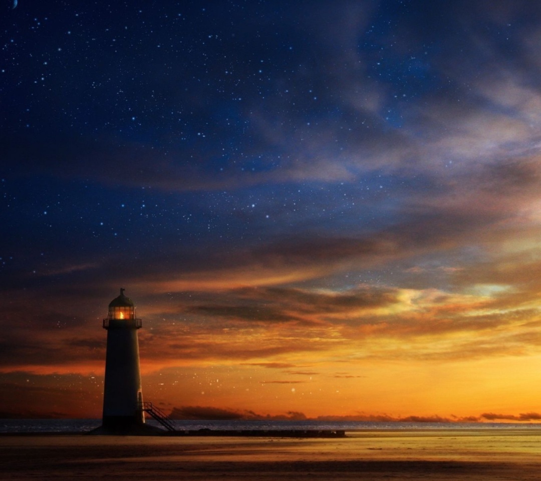 Lighthouse at sunset wallpaper 1080x960