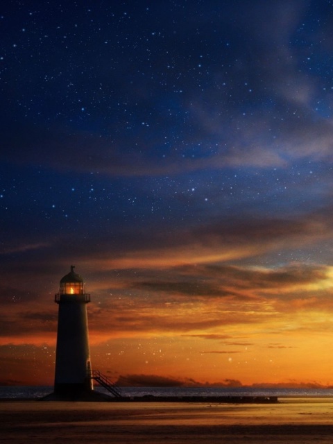 Lighthouse at sunset wallpaper 480x640