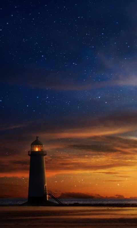 Fondo de pantalla Lighthouse at sunset 480x800