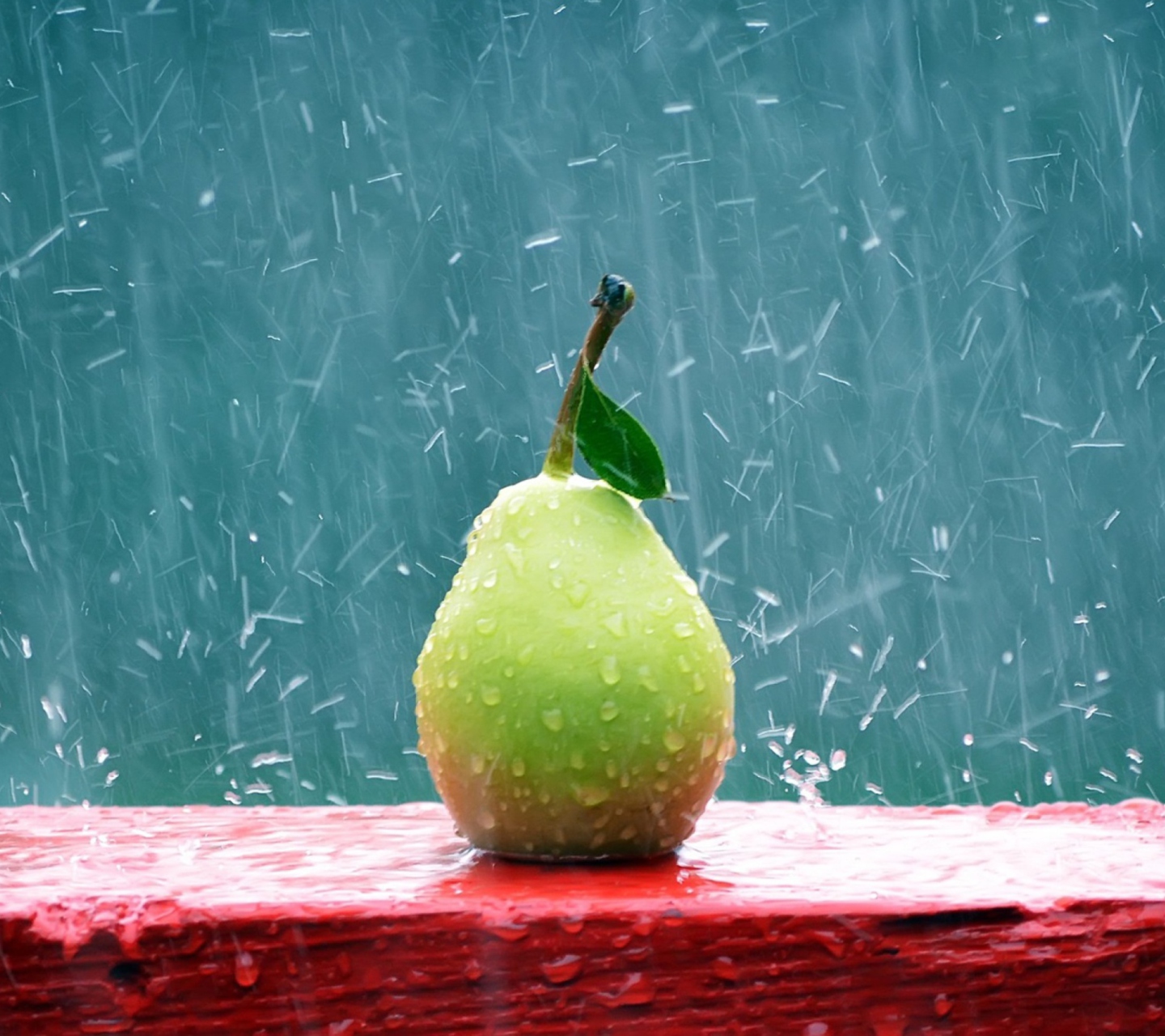 Screenshot №1 pro téma Green Pear In The Rain 1440x1280