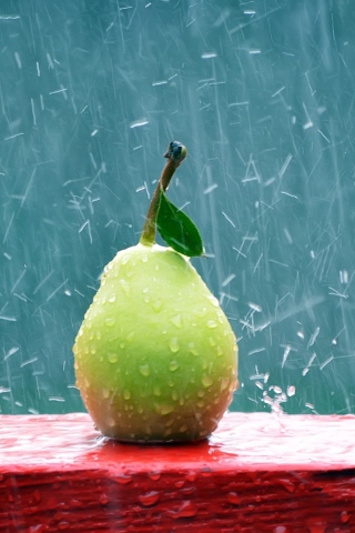 Green Pear In The Rain wallpaper 320x480