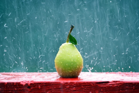 Обои Green Pear In The Rain 480x320