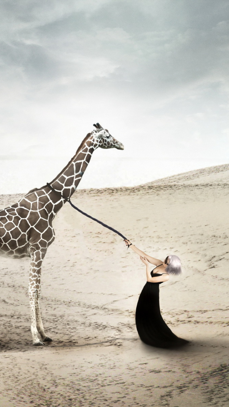 Das Girl And Giraffe Wallpaper 750x1334