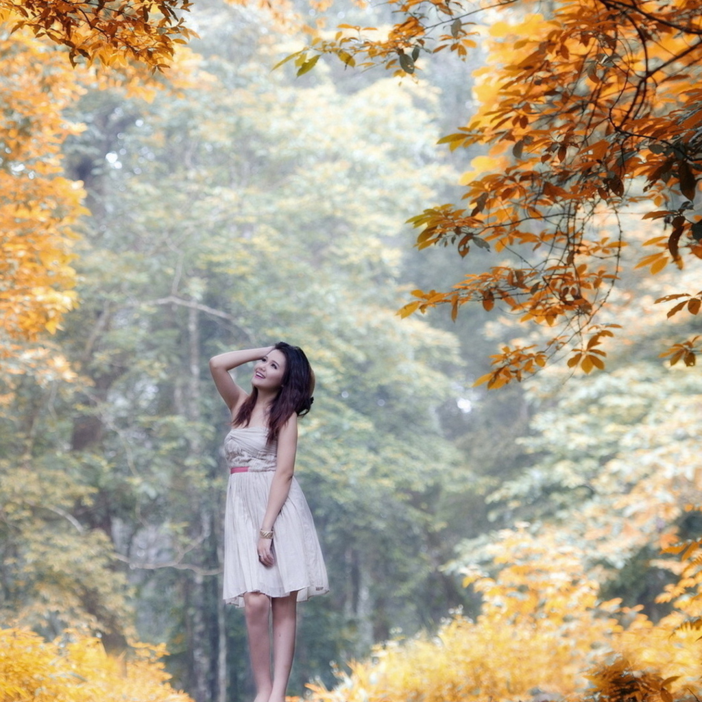Girl In Autumn Forest wallpaper 1024x1024