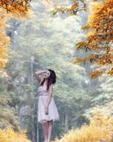 Das Girl In Autumn Forest Wallpaper 128x160