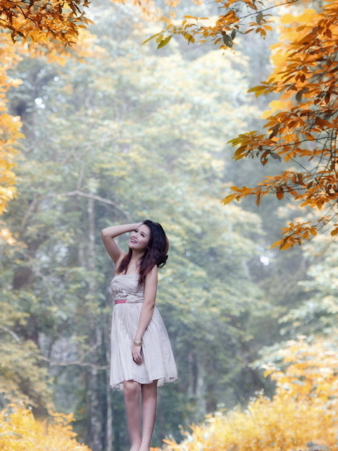 Das Girl In Autumn Forest Wallpaper 480x640