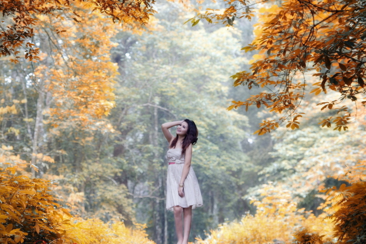 Das Girl In Autumn Forest Wallpaper