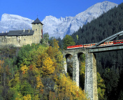Austrian Castle and Train wallpaper 176x144