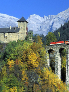 Обои Austrian Castle and Train 240x320