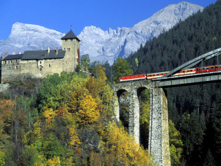 Обои Austrian Castle and Train 320x240