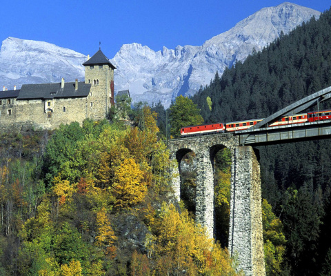 Austrian Castle and Train wallpaper 480x400