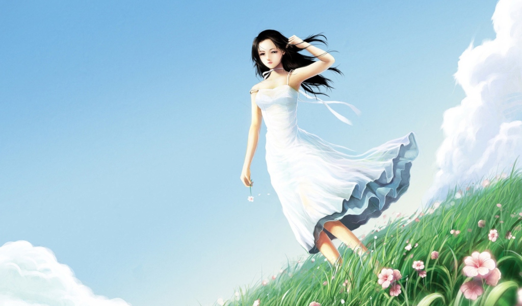 Das Girl In White Dress Wallpaper 1024x600