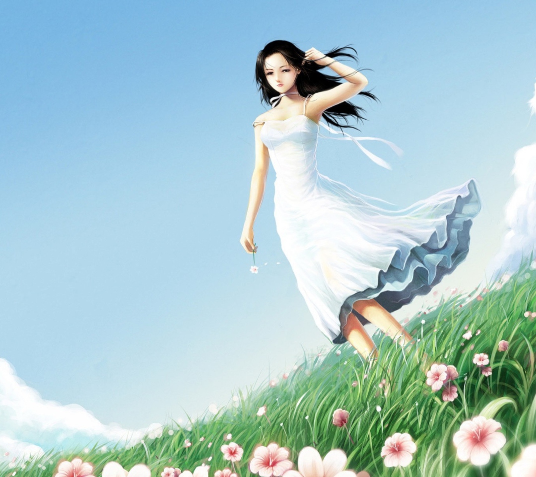 Das Girl In White Dress Wallpaper 1080x960