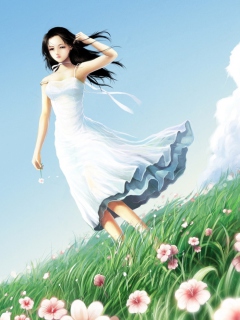 Das Girl In White Dress Wallpaper 240x320