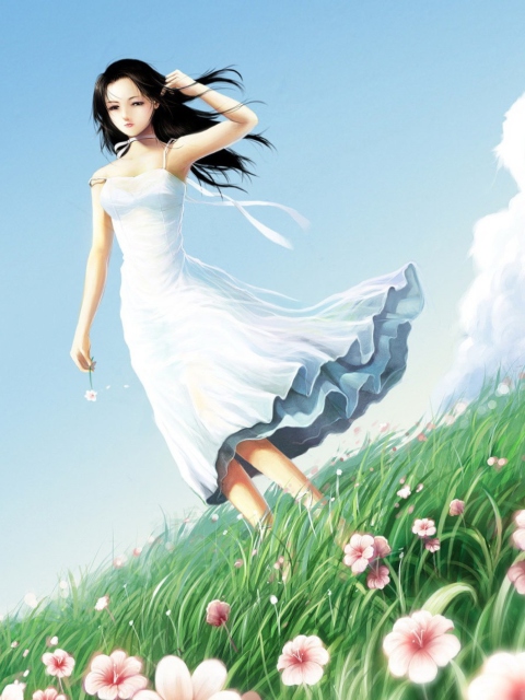 Das Girl In White Dress Wallpaper 480x640