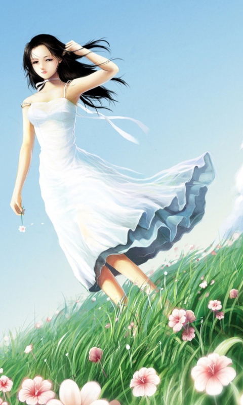 Das Girl In White Dress Wallpaper 480x800