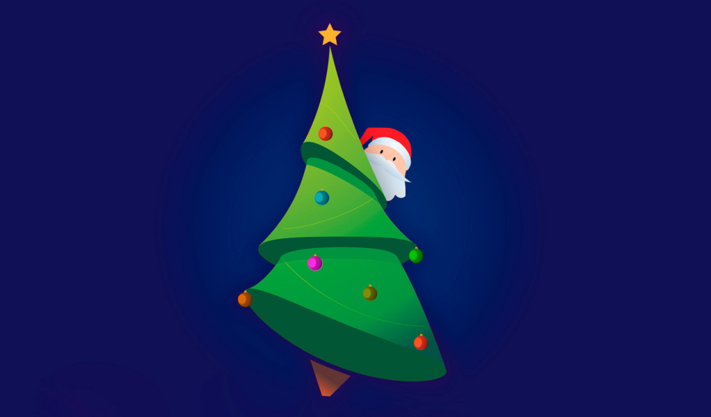 Fondo de pantalla Santa Hising Behind Christmas Tree 1024x600