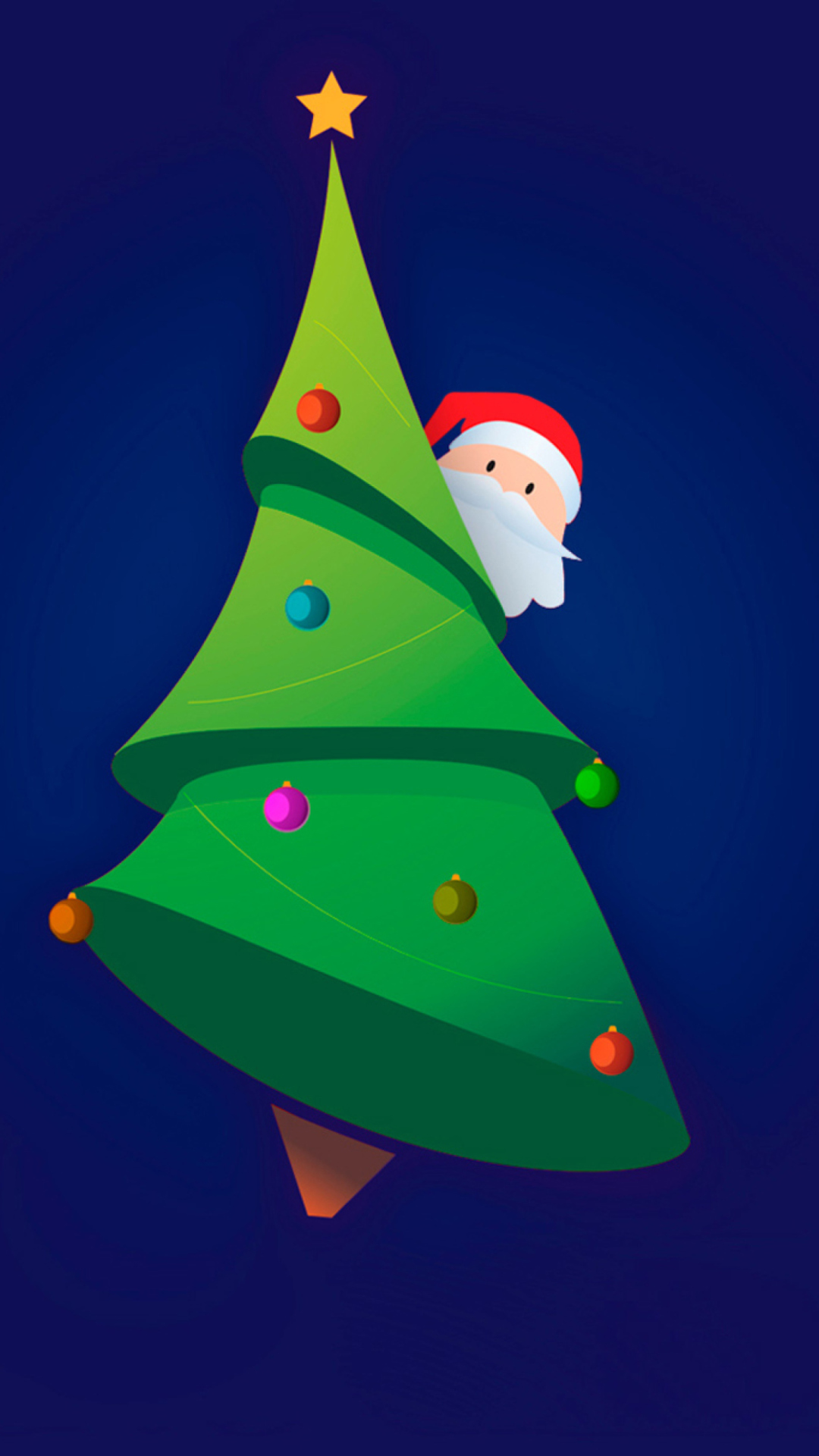Santa Hising Behind Christmas Tree wallpaper 1080x1920