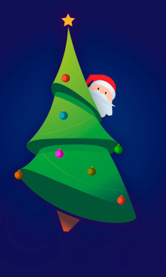 Das Santa Hising Behind Christmas Tree Wallpaper 240x400
