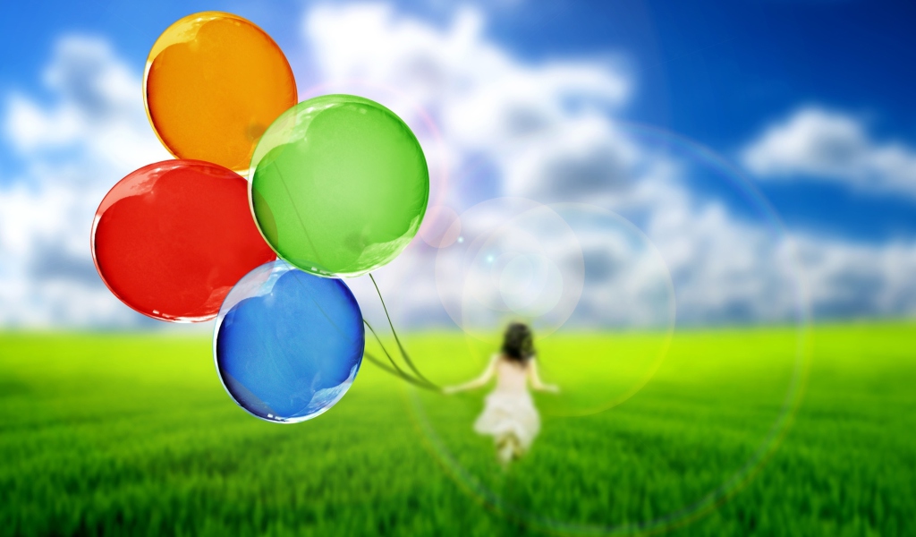 Girl Running With Colorful Balloons screenshot #1 1024x600