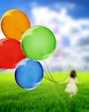 Das Girl Running With Colorful Balloons Wallpaper 128x160