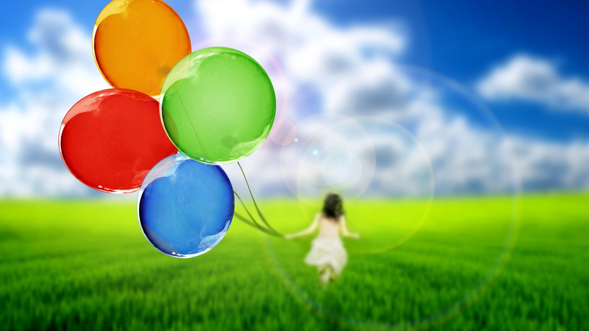 Girl Running With Colorful Balloons wallpaper 1920x1080