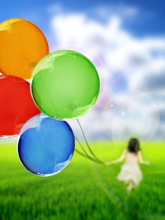 Das Girl Running With Colorful Balloons Wallpaper 240x320