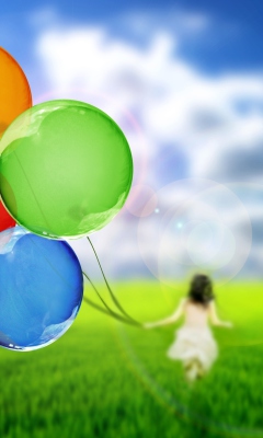 Das Girl Running With Colorful Balloons Wallpaper 240x400
