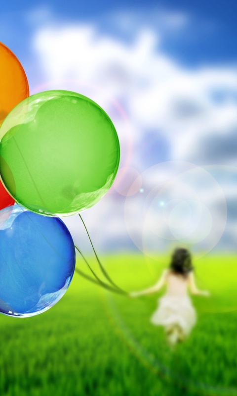 Screenshot №1 pro téma Girl Running With Colorful Balloons 480x800