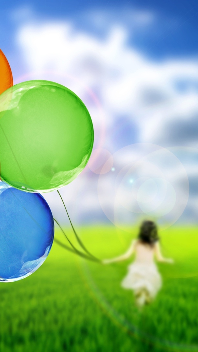 Fondo de pantalla Girl Running With Colorful Balloons 640x1136