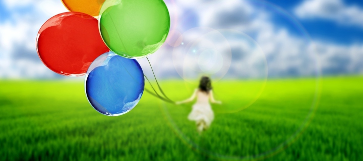Fondo de pantalla Girl Running With Colorful Balloons 720x320