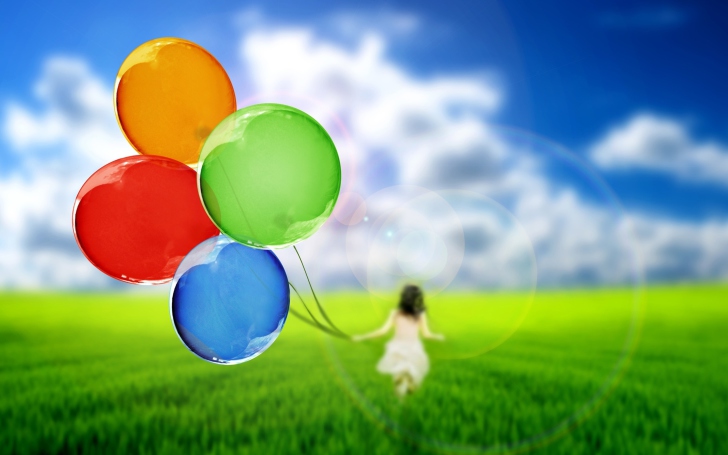Fondo de pantalla Girl Running With Colorful Balloons