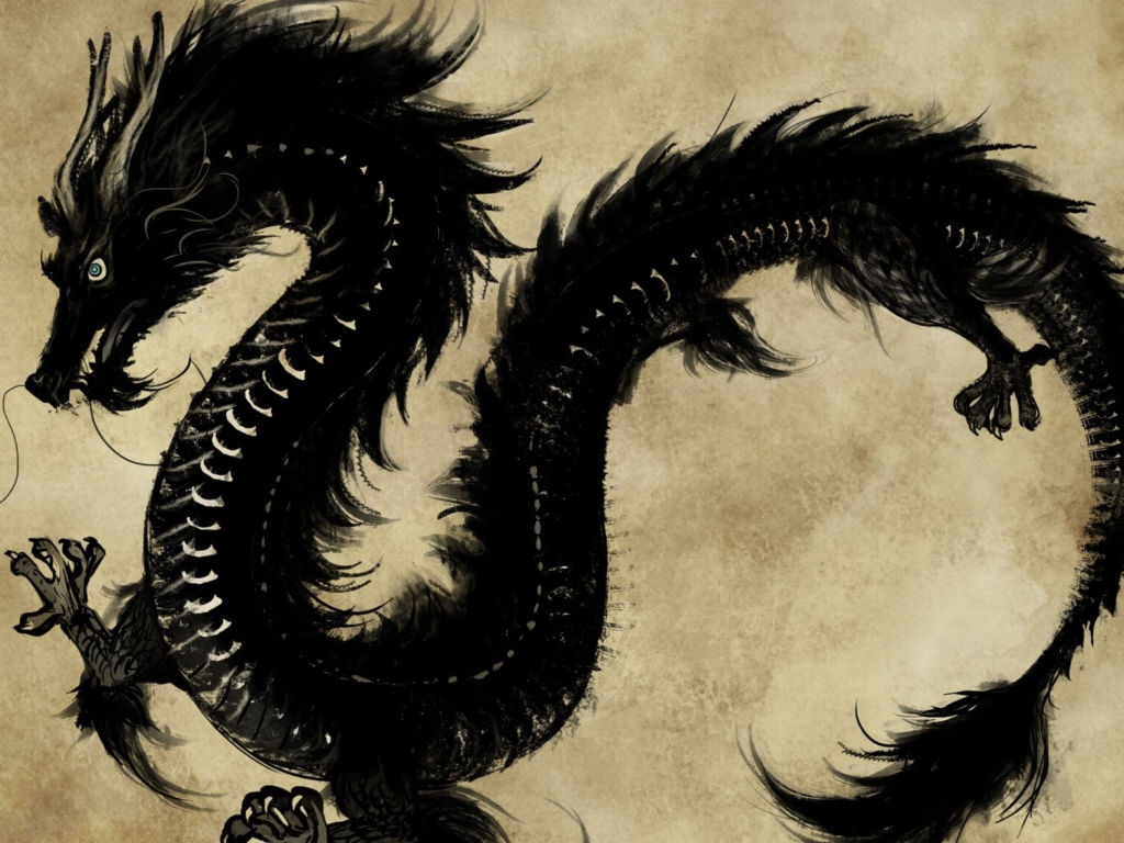 Обои Chinese Black Dragon 1024x768